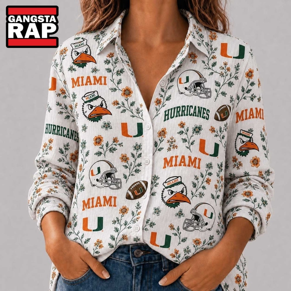 Miami Hurricanes NCAA College Spirit Blossoms Women Casual Shirt