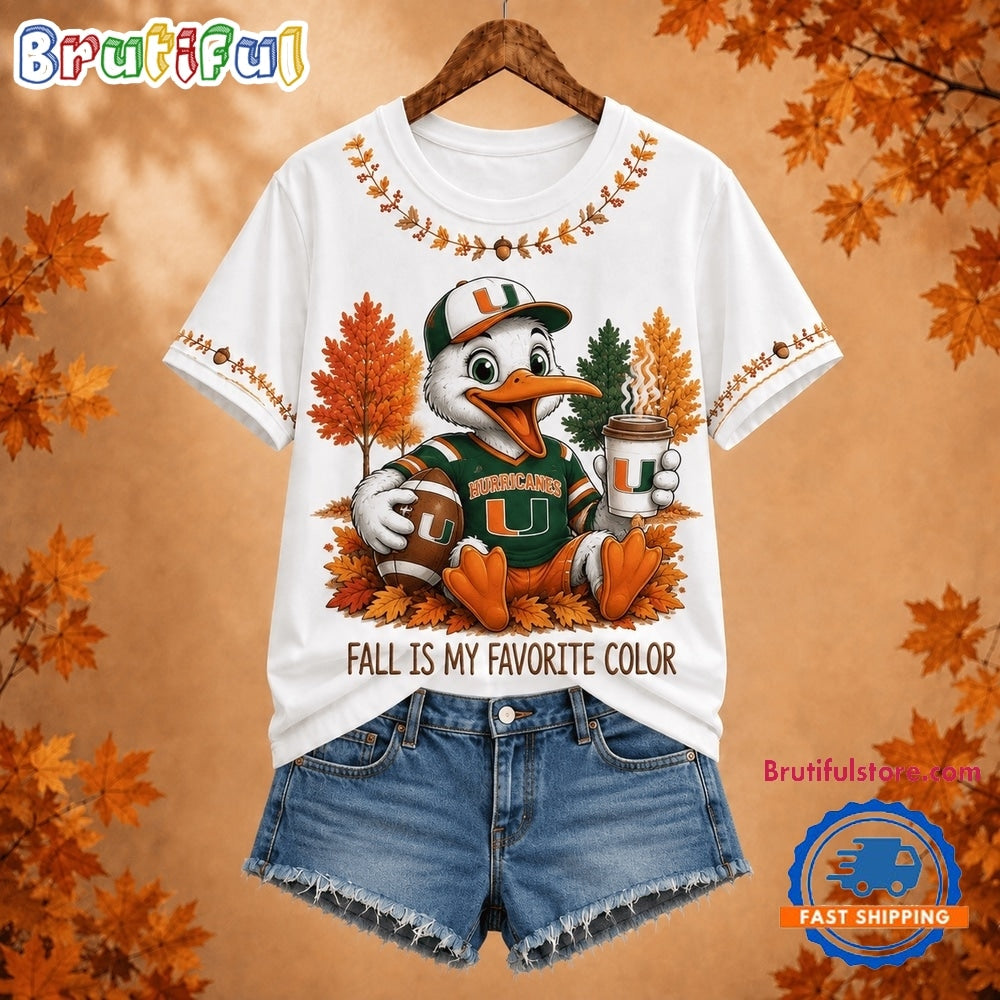 Miami Hurricanes NCAA Fall Is My Favorite Color Football Unisex 3D Shirt