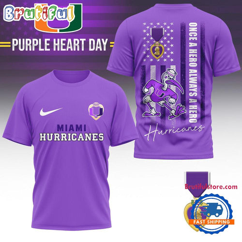 Miami Hurricanes NCAA National Purple Heart Day Unisex 3D Shirt