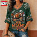 Miami Hurricanes NCAA Vintage Floral Bow V Neck T Shirt