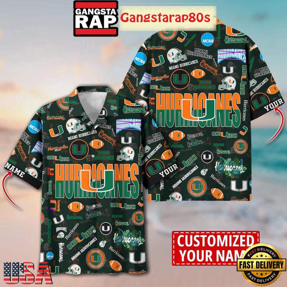 Miami Hurricanes Solgan Canes Watch True Fan Spirit Custom Name Aloha Hawaiian Shirt