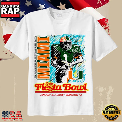 Miami Hurricanes Vrbo Fiesta Bowl 2026 CFP Semifinal Breakaway Blur T-Shirt