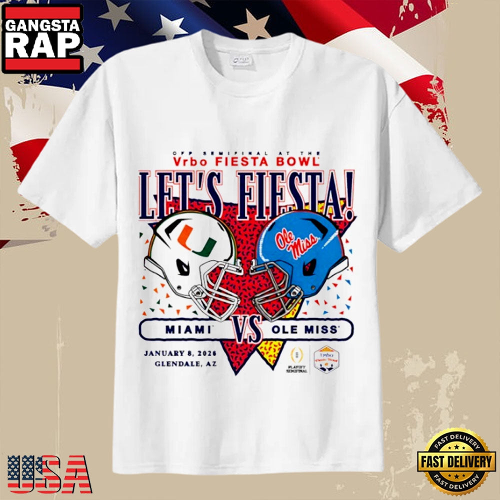 Miami Hurricanes vs Ole Miss Rebels 2026 Fiesta Bowl Helmets T-Shirt