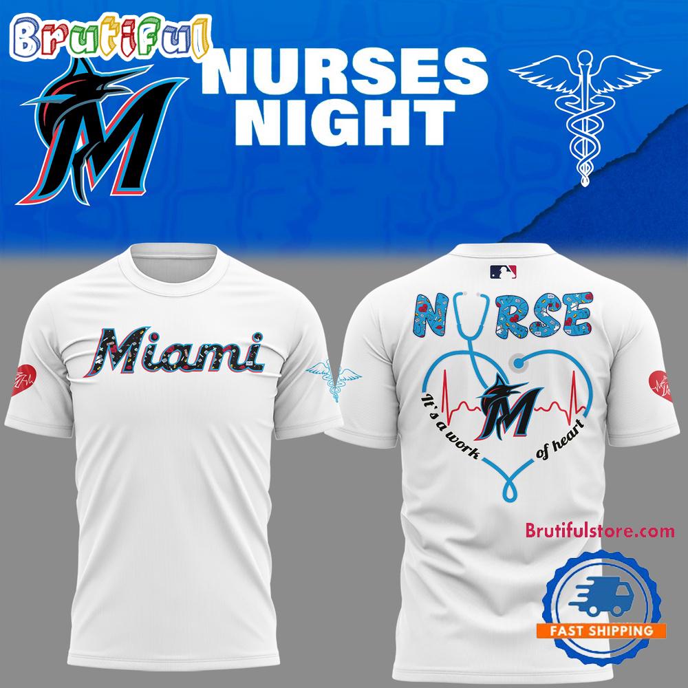 Miami Marlins NURSES NIGHT 2025 White Hoodie T-Shirt