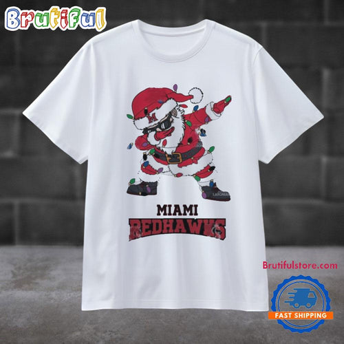 Miami RedHawks Dabbing Santa Claus Ugly Christmas Light T Shirt