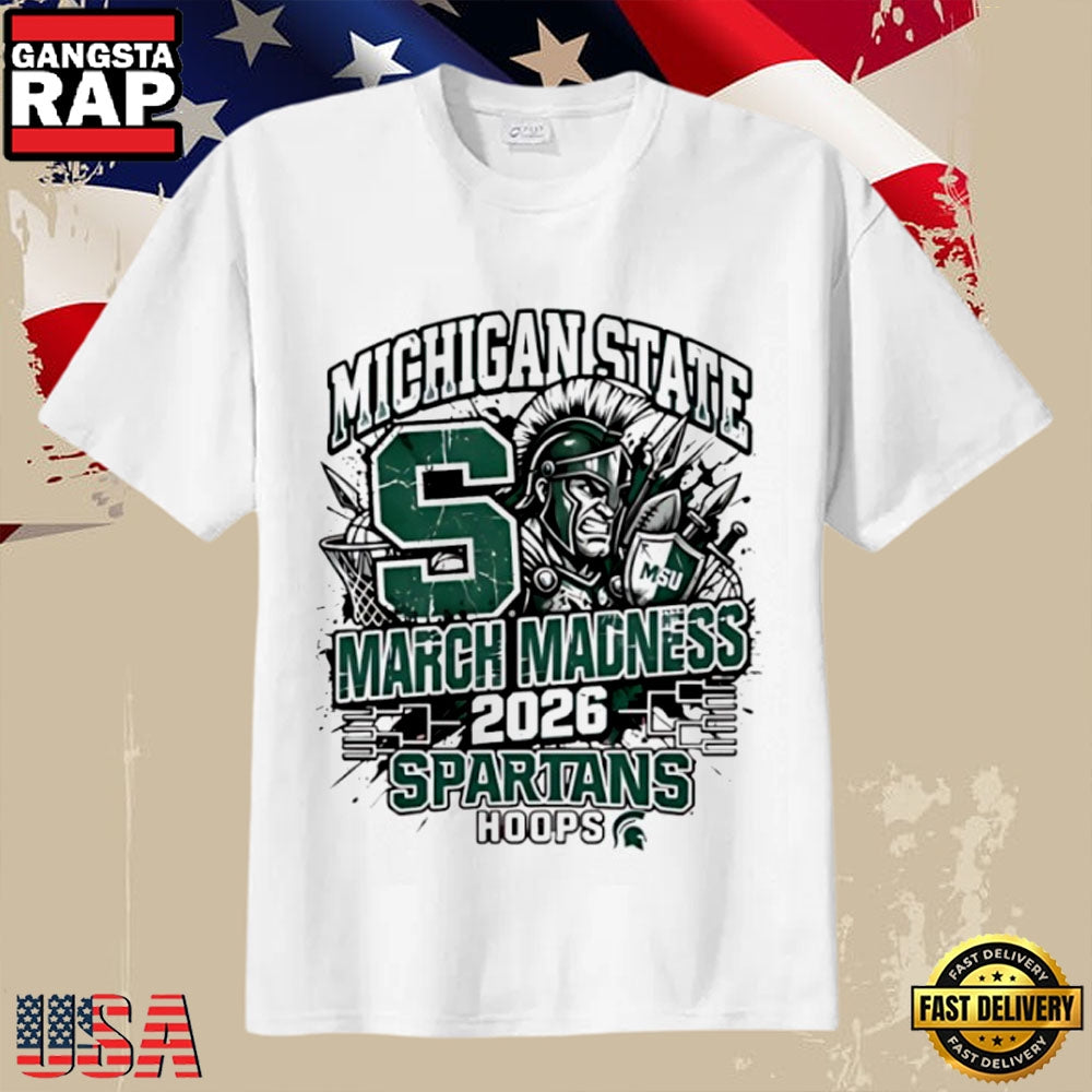 Michigan State Spartans 2026 March Madness Raw Hoops Paint Style Basketball T-Shirt