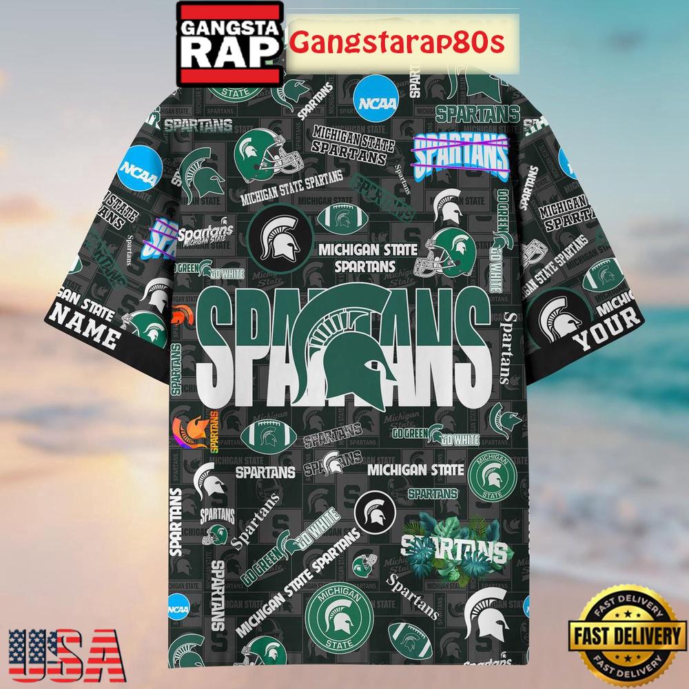 Michigan State Spartans Solgan Go Green Go White True Fan Spirit Custom Name Aloha Hawaiian Shirt