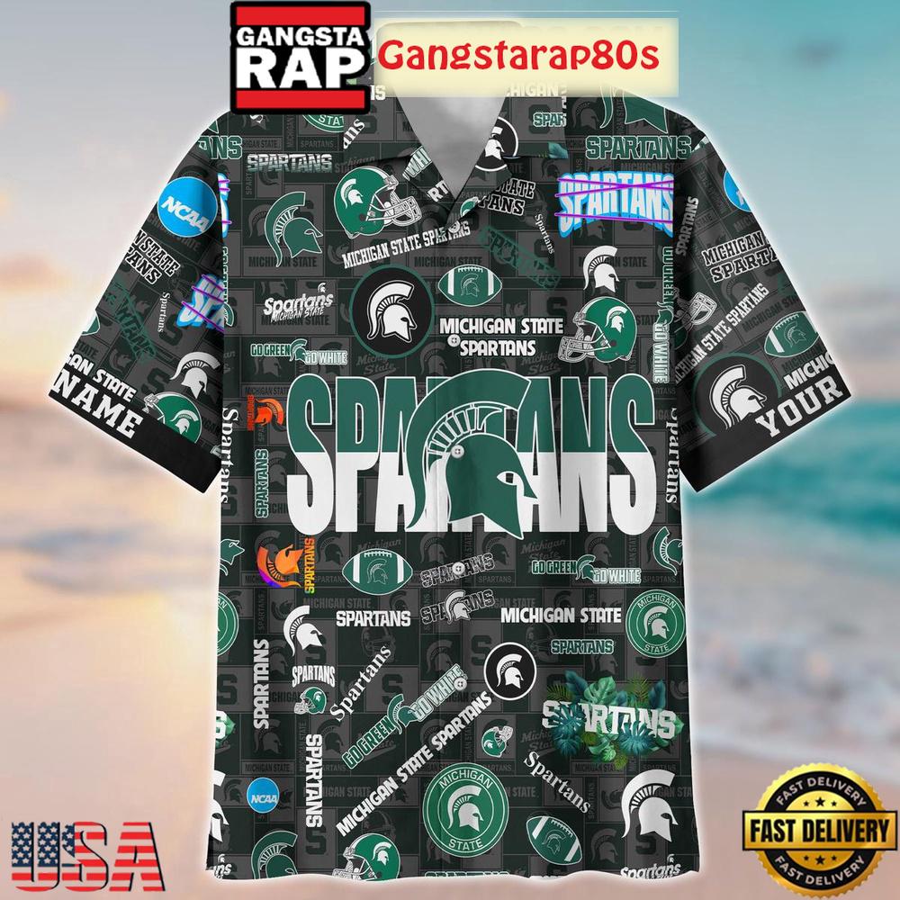 Michigan State Spartans Solgan Go Green Go White True Fan Spirit Custom Name Aloha Hawaiian Shirt