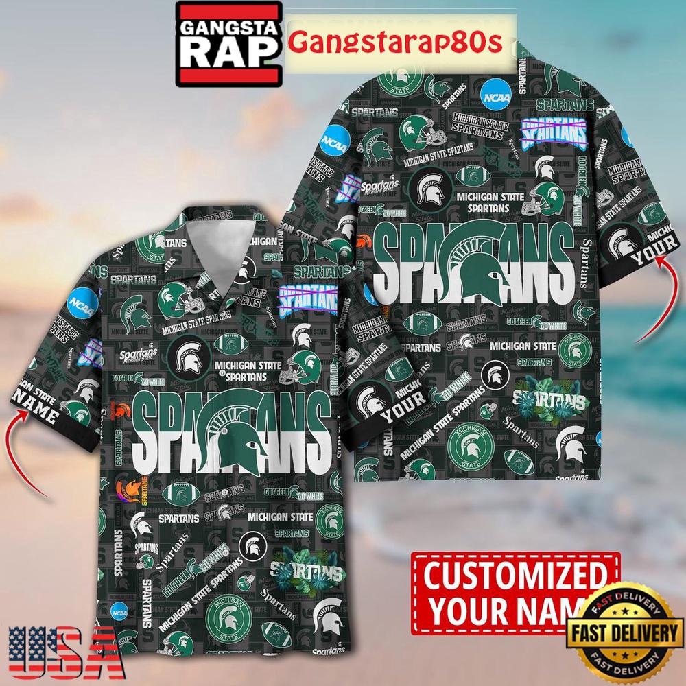 Michigan State Spartans Solgan Go Green Go White True Fan Spirit Custom Name Aloha Hawaiian Shirt