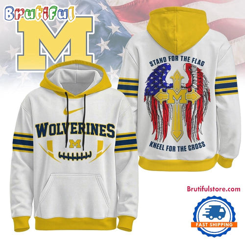 Michigan Wolverines 2025 NCAA Stand For The Flag Kneel For the Cross Hoodie