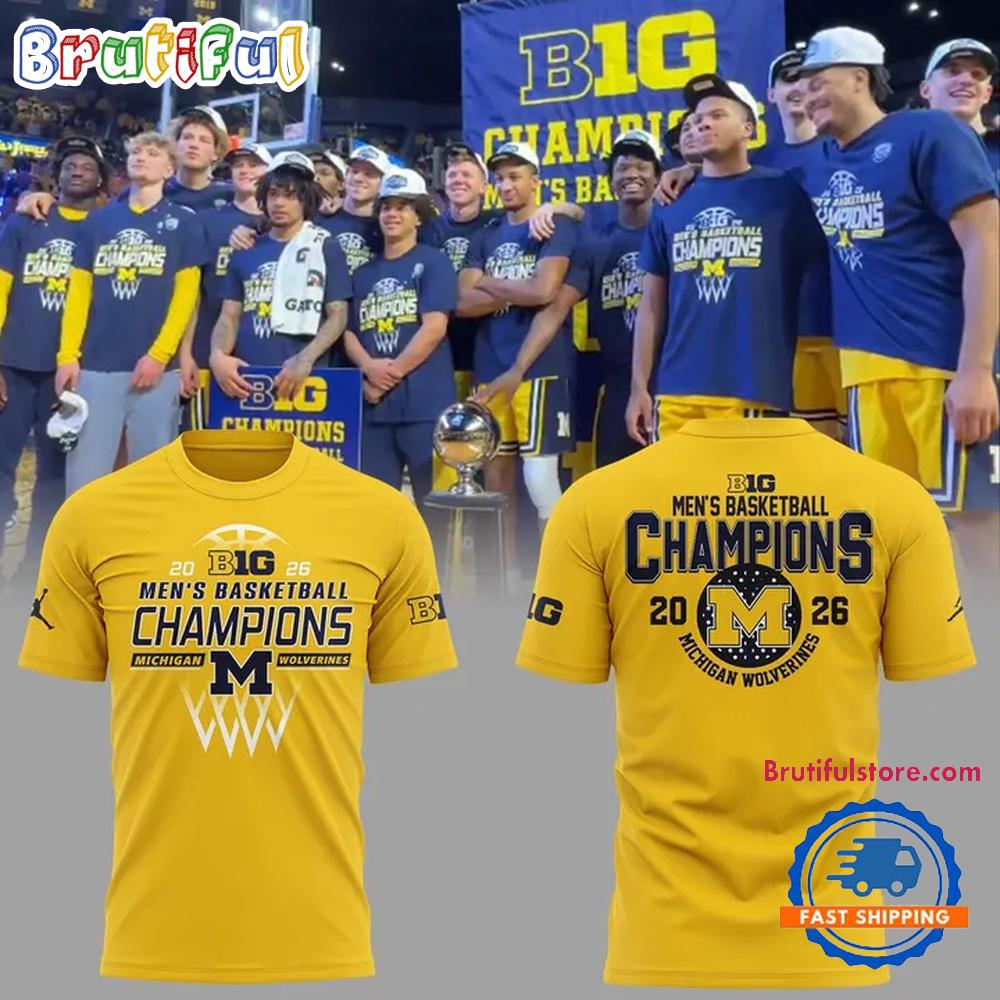 Michigan Wolverines 2026 Big Ten Men’s Basketball Regular Season Champions Yellow T Shirt