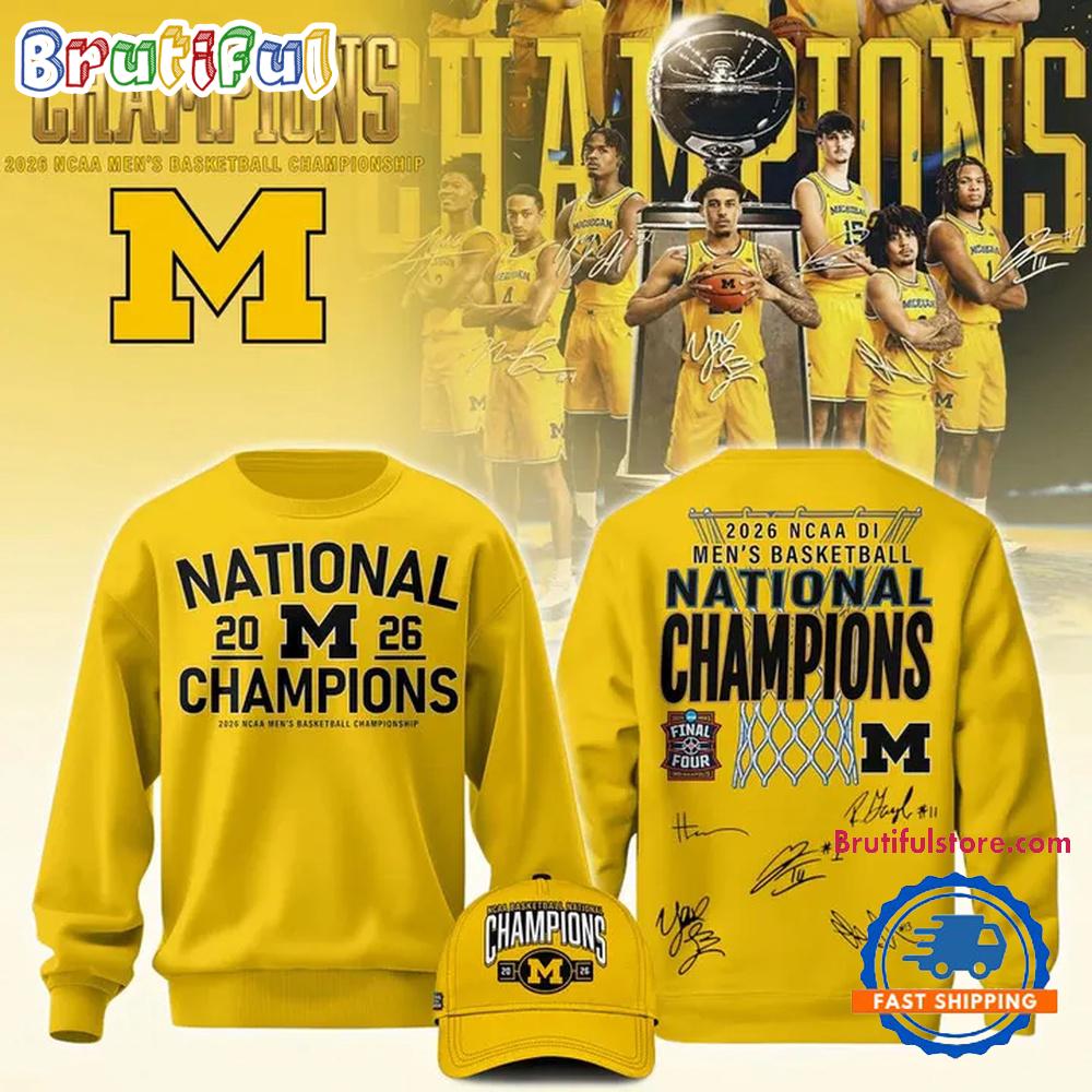 Michigan Wolverines 2026 NCAA Men’s Basketball National Champions Yellow Hoodie T-Shirt