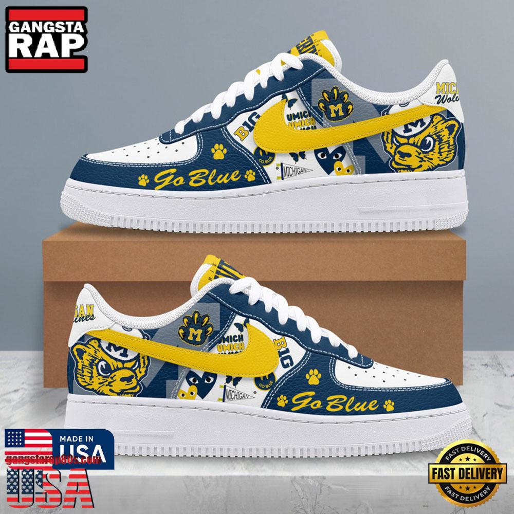 NCAA Michigan Wolverines Go Blue Air Force 1 Shoes Running Sneakers
