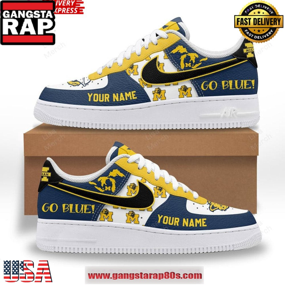 Michigan Wolverines Go Blue Custom Custom Air Force 1 Sneakers Shoes