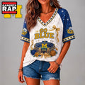 Michigan Wolverines NCAA Floral Stadium Bow V Neck 3D T Shirt