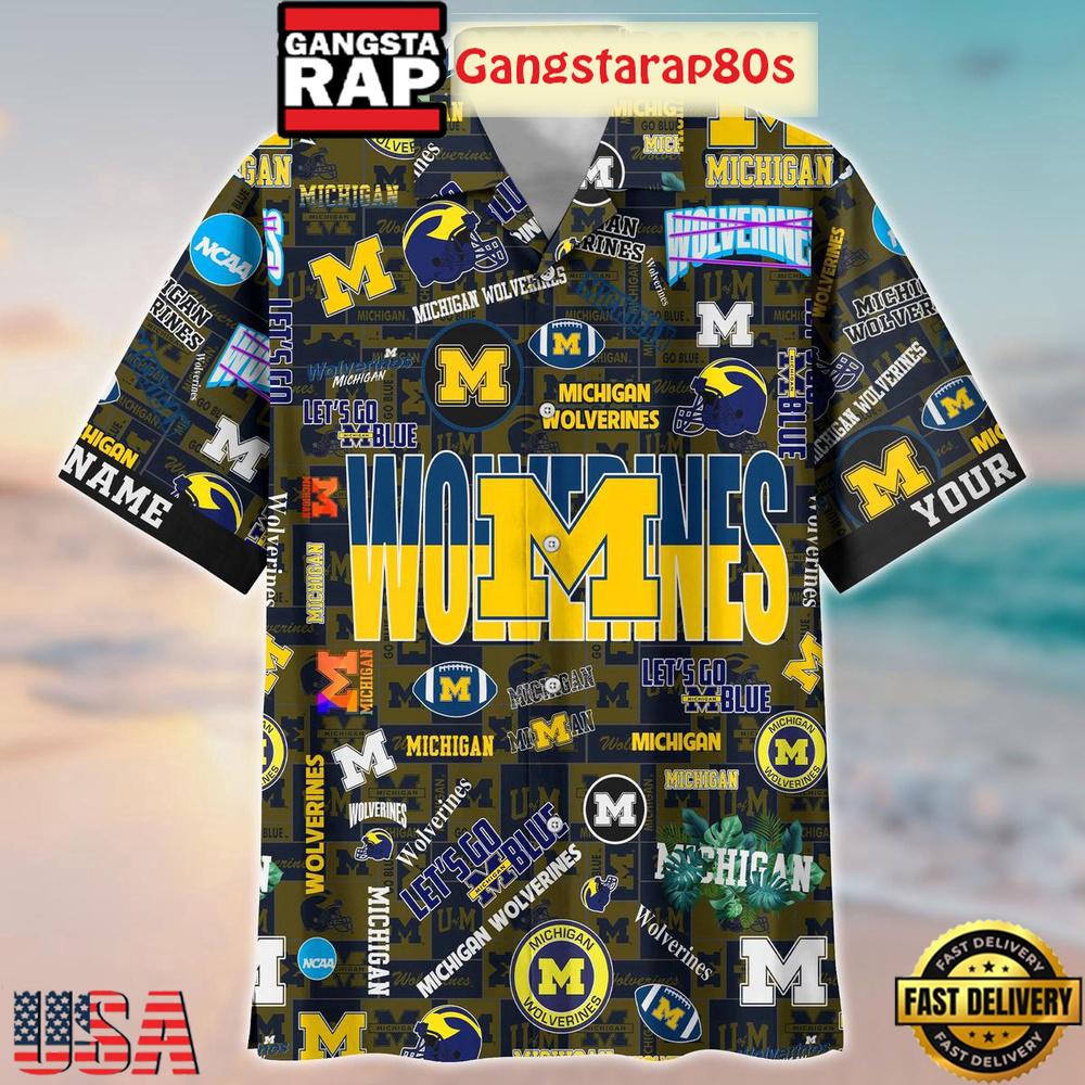 Michigan Wolverines Solgan Let’s Go Blue True Fan Spirit Custom Name Aloha Hawaiian Shirt