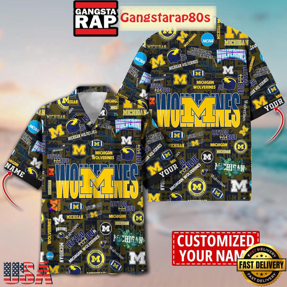 Michigan Wolverines Solgan Let’s Go Blue True Fan Spirit Custom Name Aloha Hawaiian Shirt