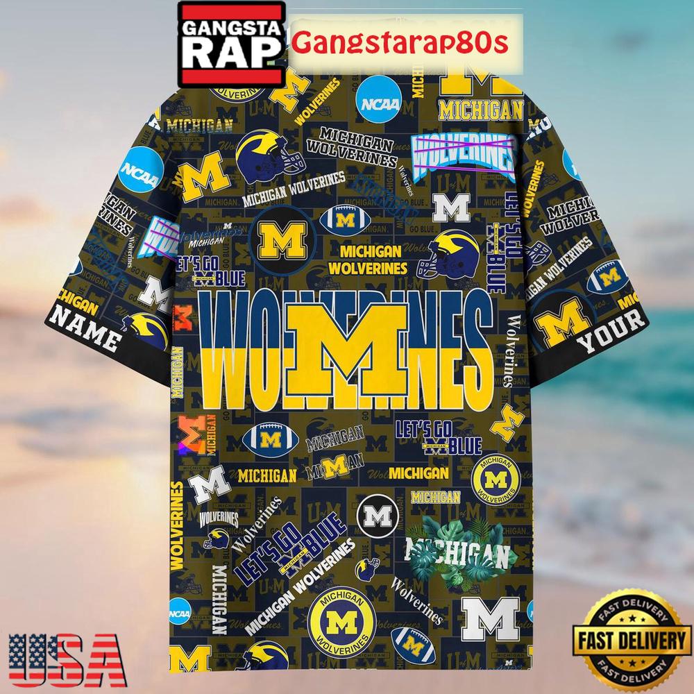 Michigan Wolverines Solgan Let’s Go Blue True Fan Spirit Custom Name Aloha Hawaiian Shirt