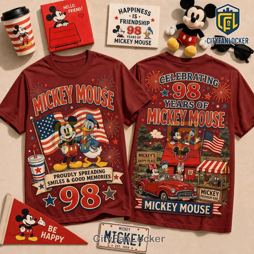 Mickey Mouse 98th Anniversary Patriotic Maroon T-Shirt