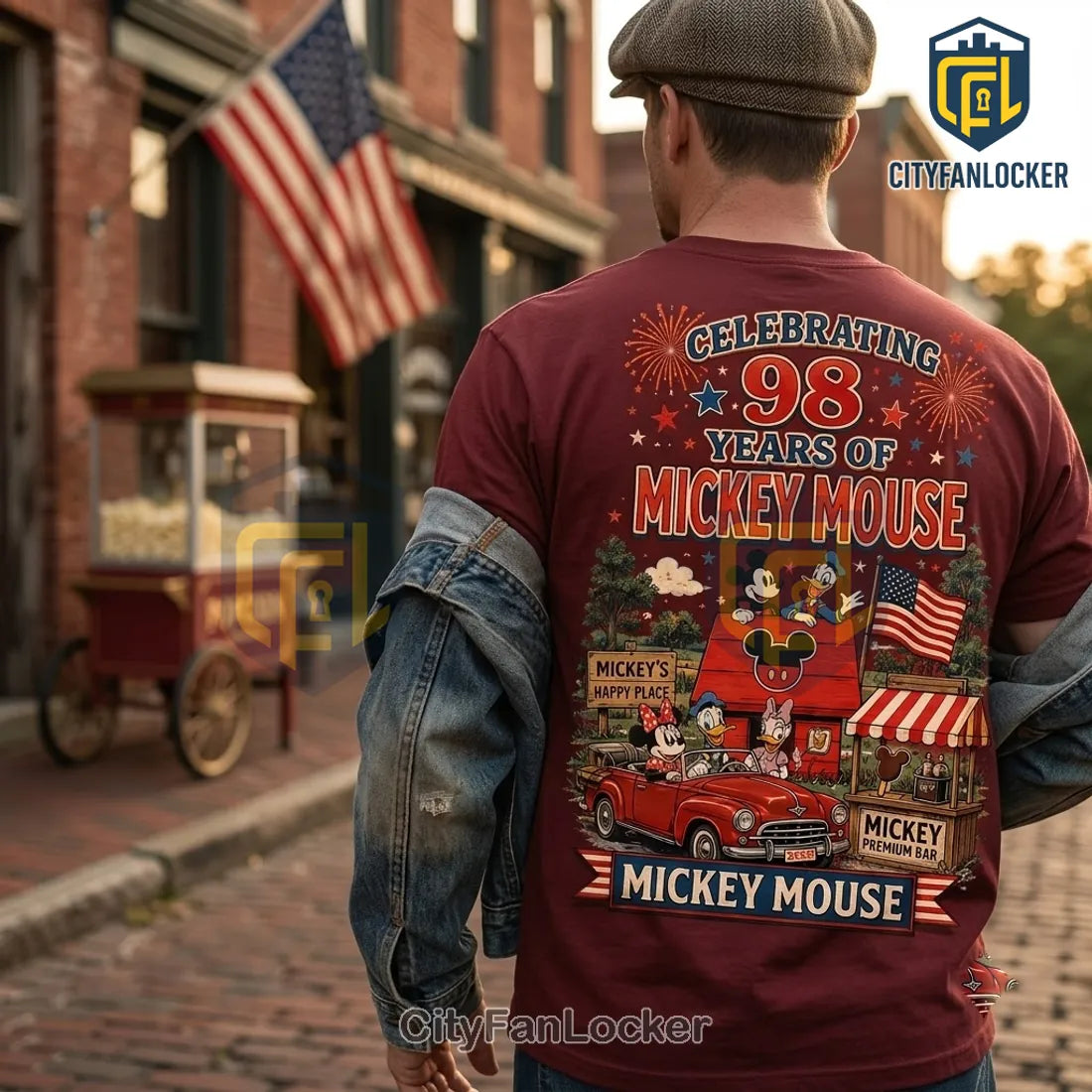 Mickey Mouse 98th Anniversary Patriotic Maroon T-Shirt