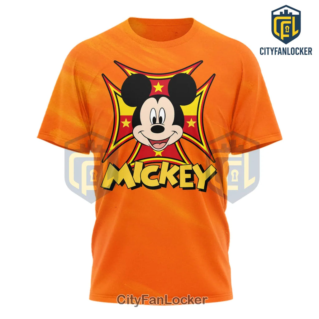 Mickey Mouse Big Ears Loud Gears Hot Rod Orange Shirt