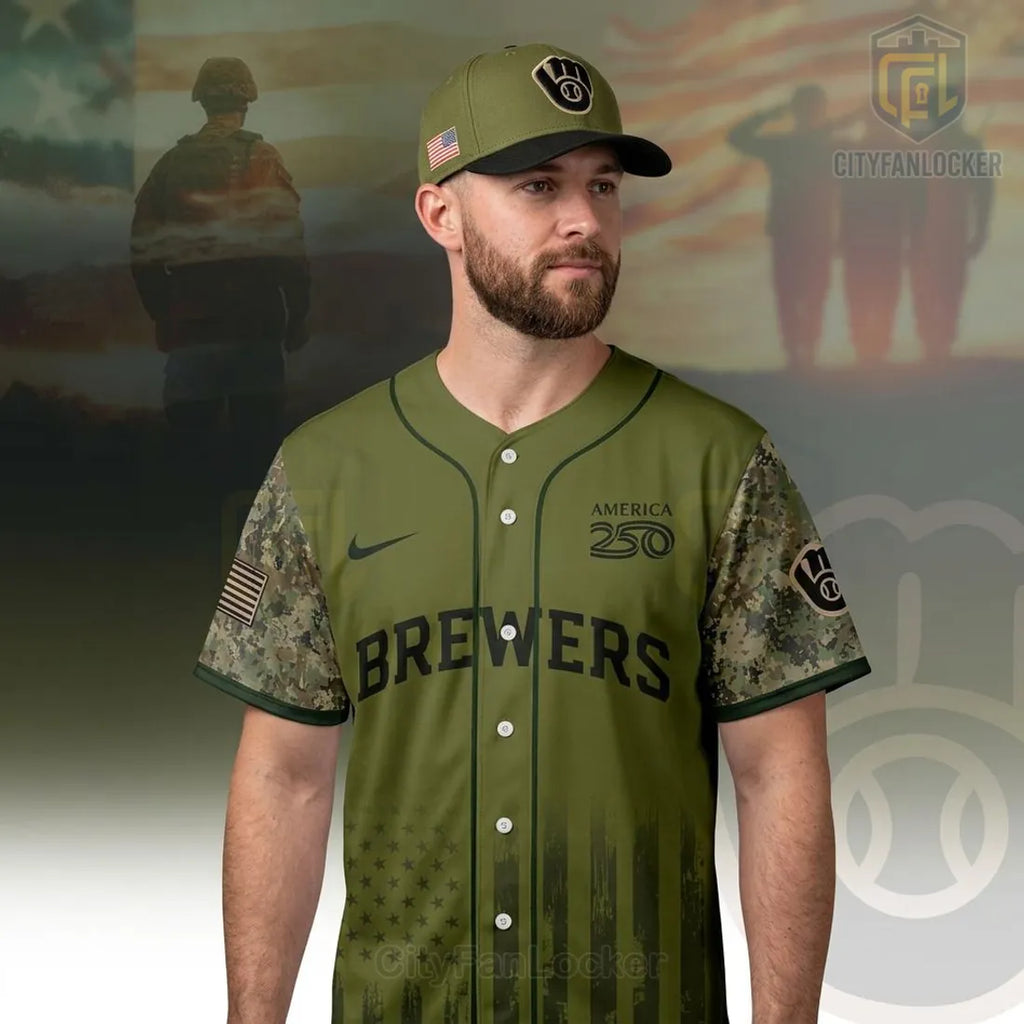 Milwaukee Brewers 2026 Military Appreciation America 250 Baseball Jersey
