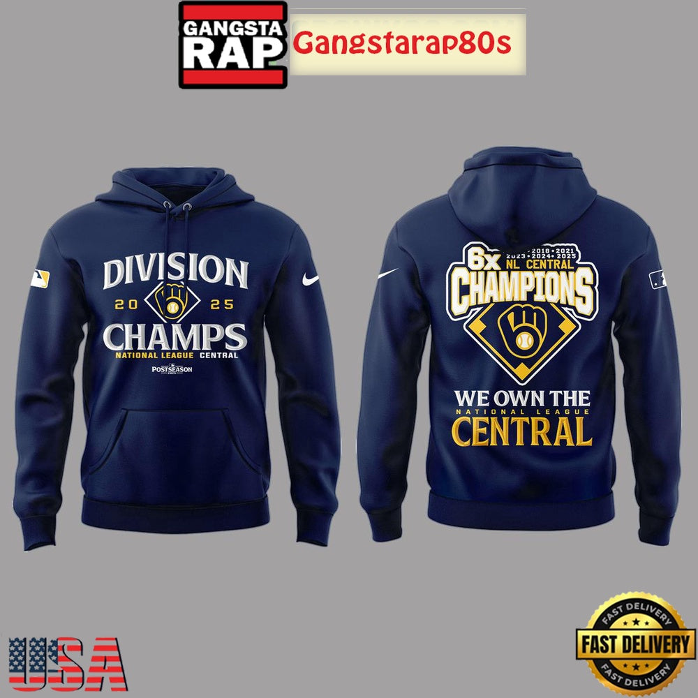 Milwaukee Brewers 6X NL Central Champions All Over Print Hoodie