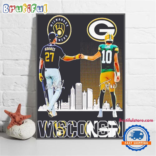Milwaukee Brewers Adames and Green Bay Packers Love Wisconsin City Skyline Poster Canvas Art