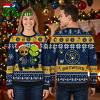 Milwaukee Brewers Groot And Grinch Santa Hats Ugly Christmas Sweater