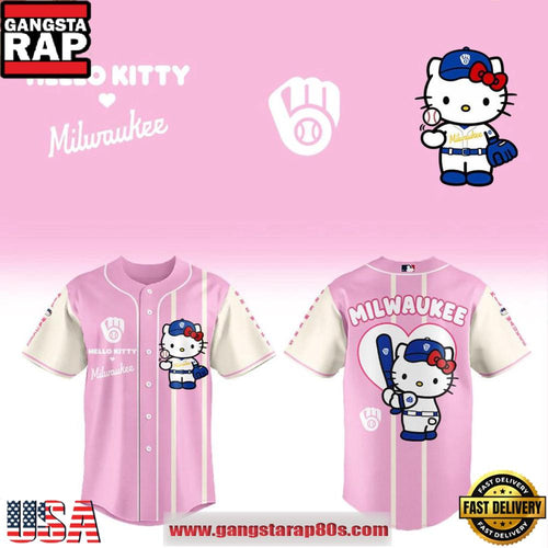 Milwaukee Brewers x Hello Kitty Pink Night 2026 Special Baseball Jersey Shirt