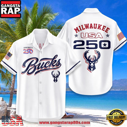 Milwaukee Bucks USA Flag 250 Years of Freedom Anniversary 1776-2026 Summer Hawaiian Shirt