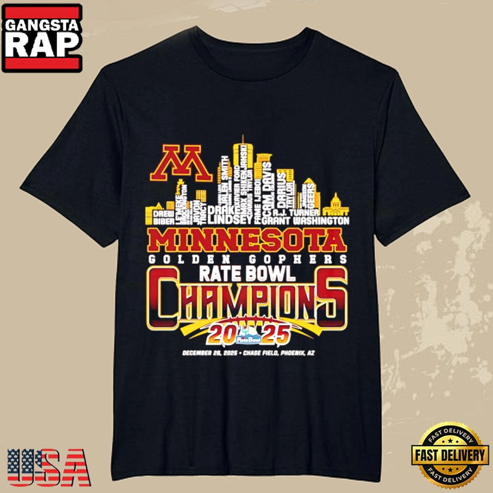 Minnesota Golden Gophers 2025 Rate Bowl Champions Football T-Shirt