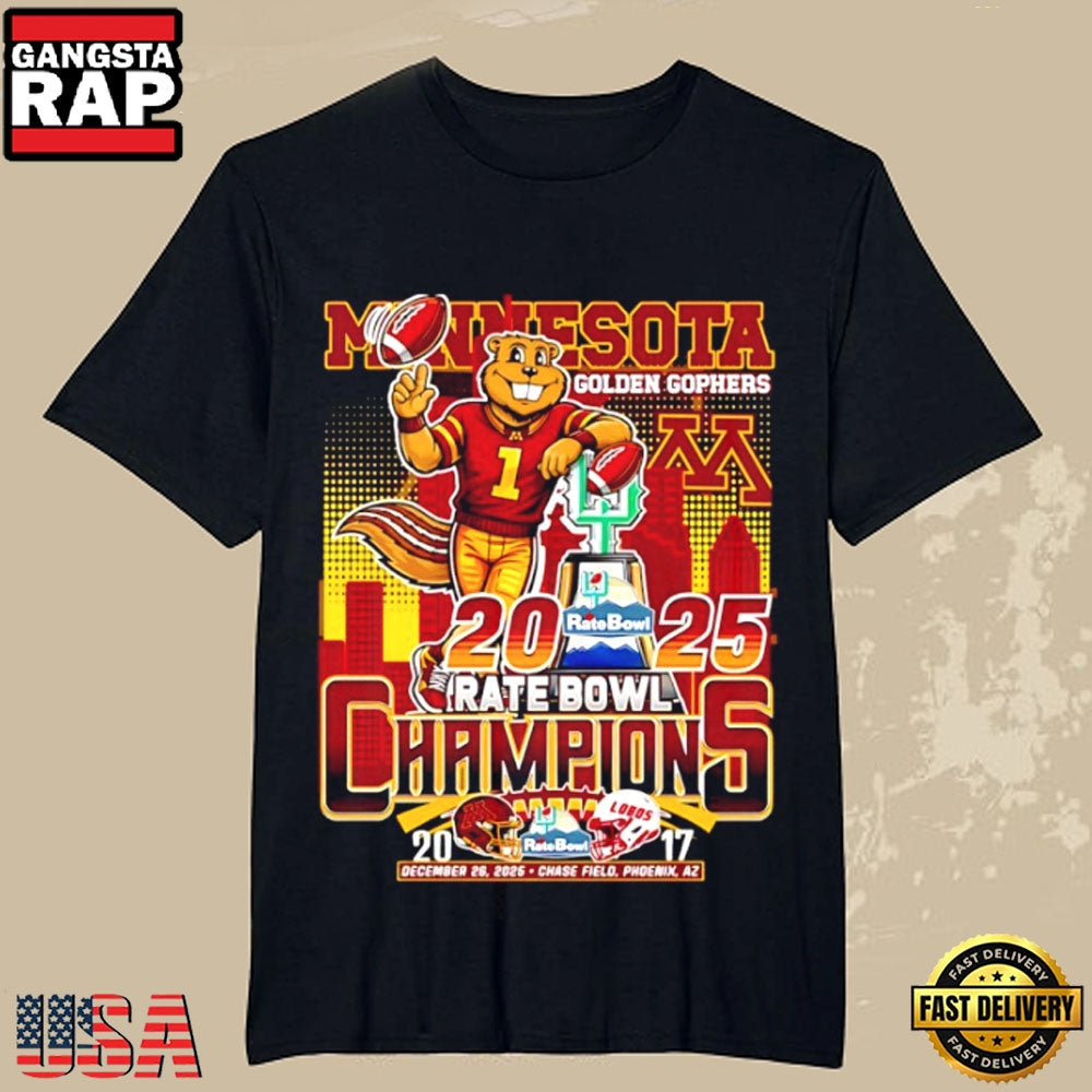 Minnesota Golden Gophers 2025 Rate Bowl Champions Mascot T-Shirt