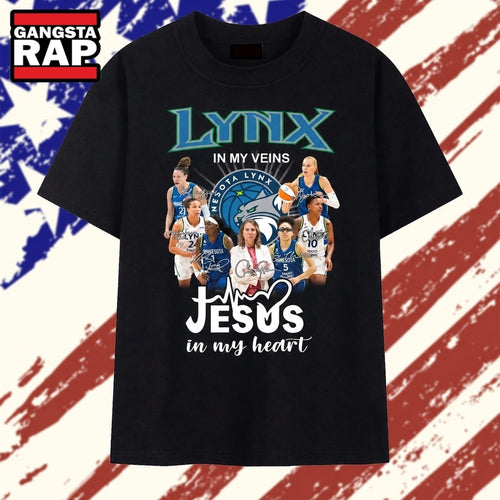 Minnesota Lynx In My Veins Jesus In My Heart Basketball Signatures T Shirt , Vintage Trending Shirt