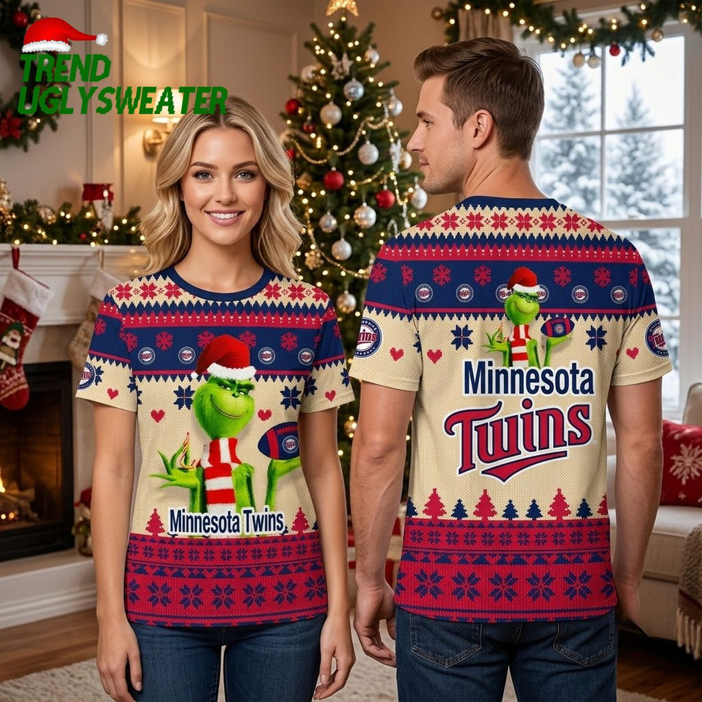Minnesota Twins Grinch Santa Hat Ugly Christmas Sweater