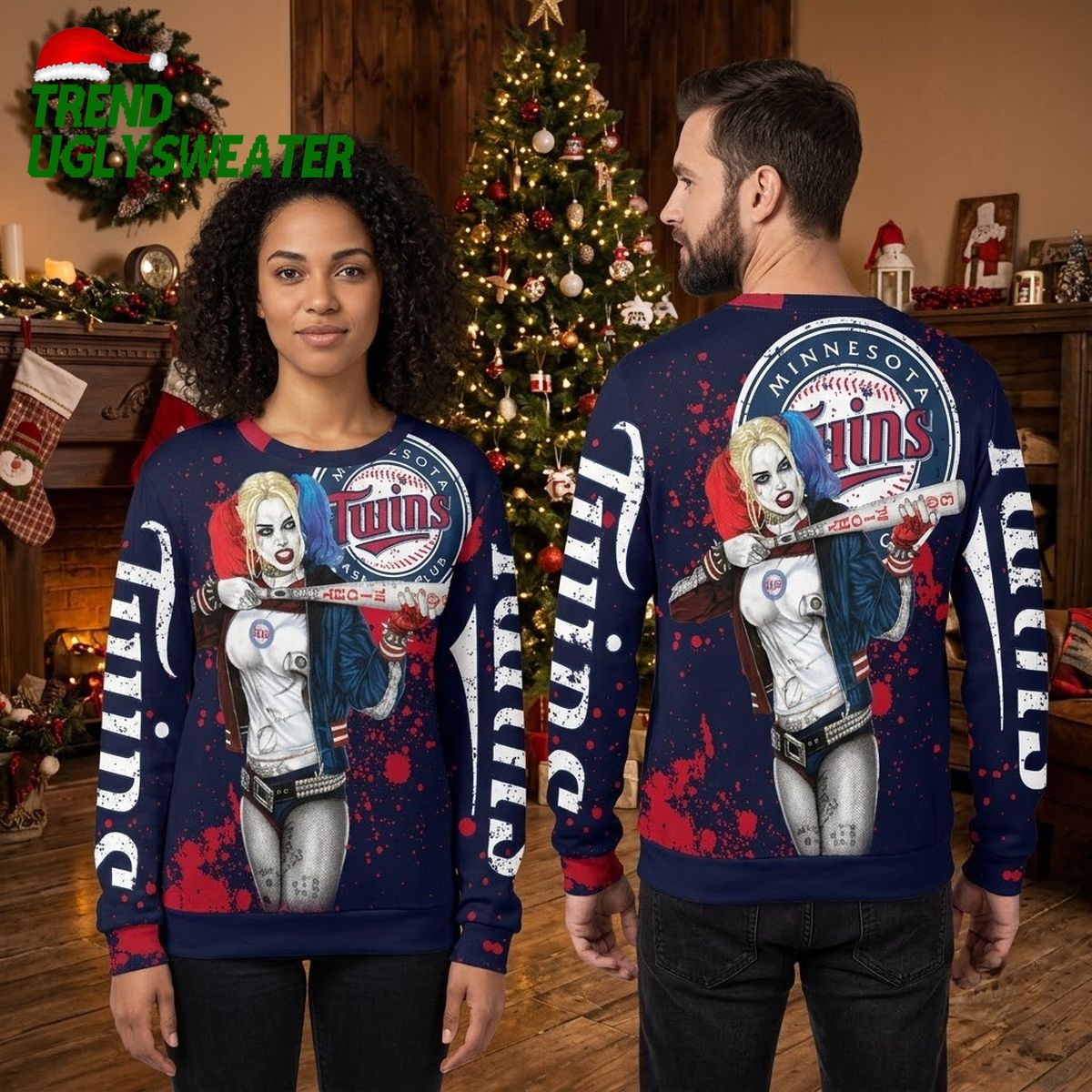 Minnesota Twins Harley Quinn Baseball Bat Ugly Christmas Sweater