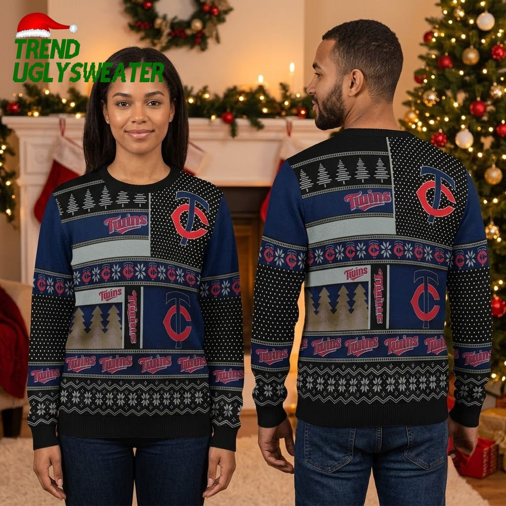 Minnesota Twins Patchwork Logo Ugly Christmas Sweater