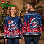 Minnesota Twins Santa Hat Logo Custom Name Ho Ho Ho Ugly Christmas Sweater