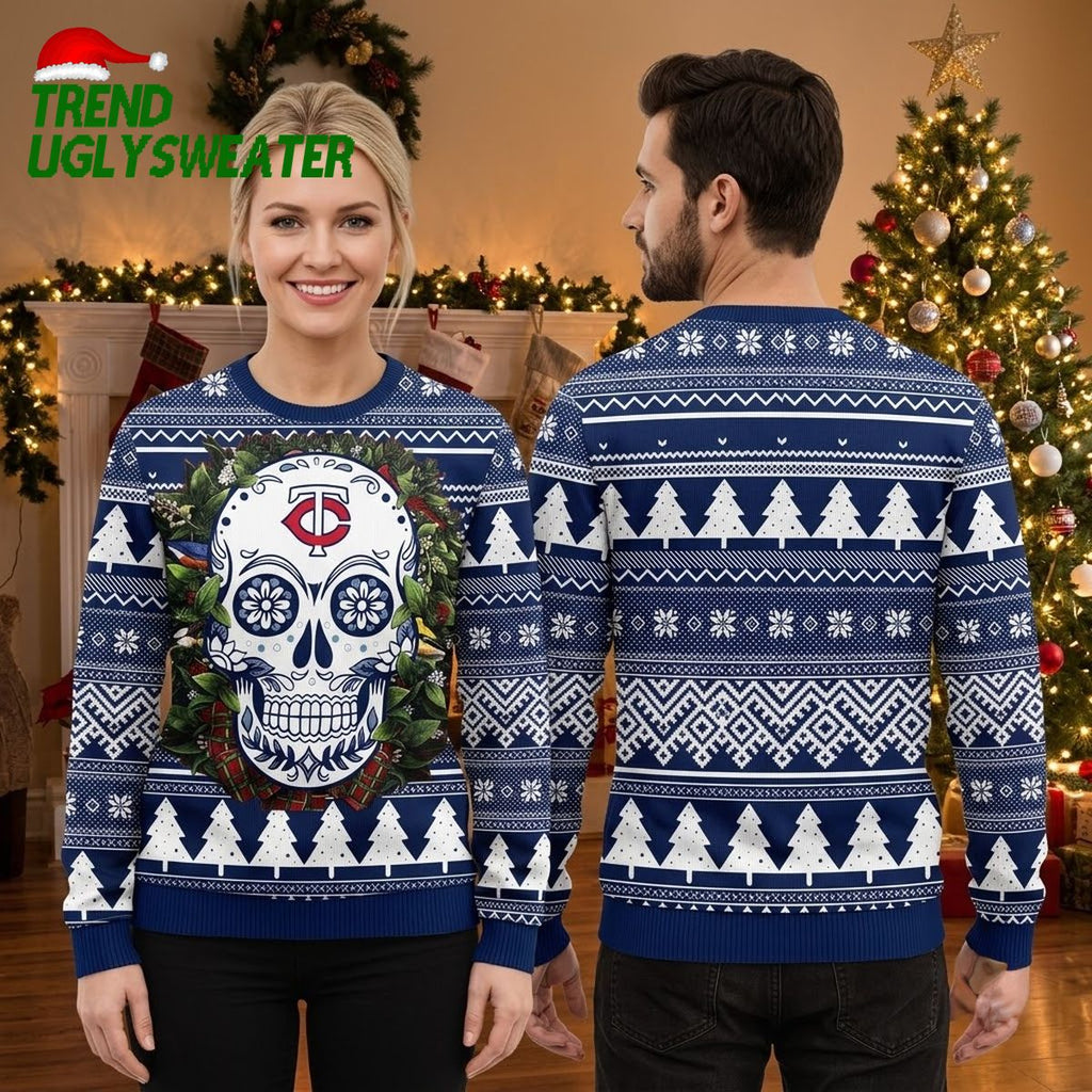 Minnesota Twins Sugar Skull Ugly Christmas Sweater