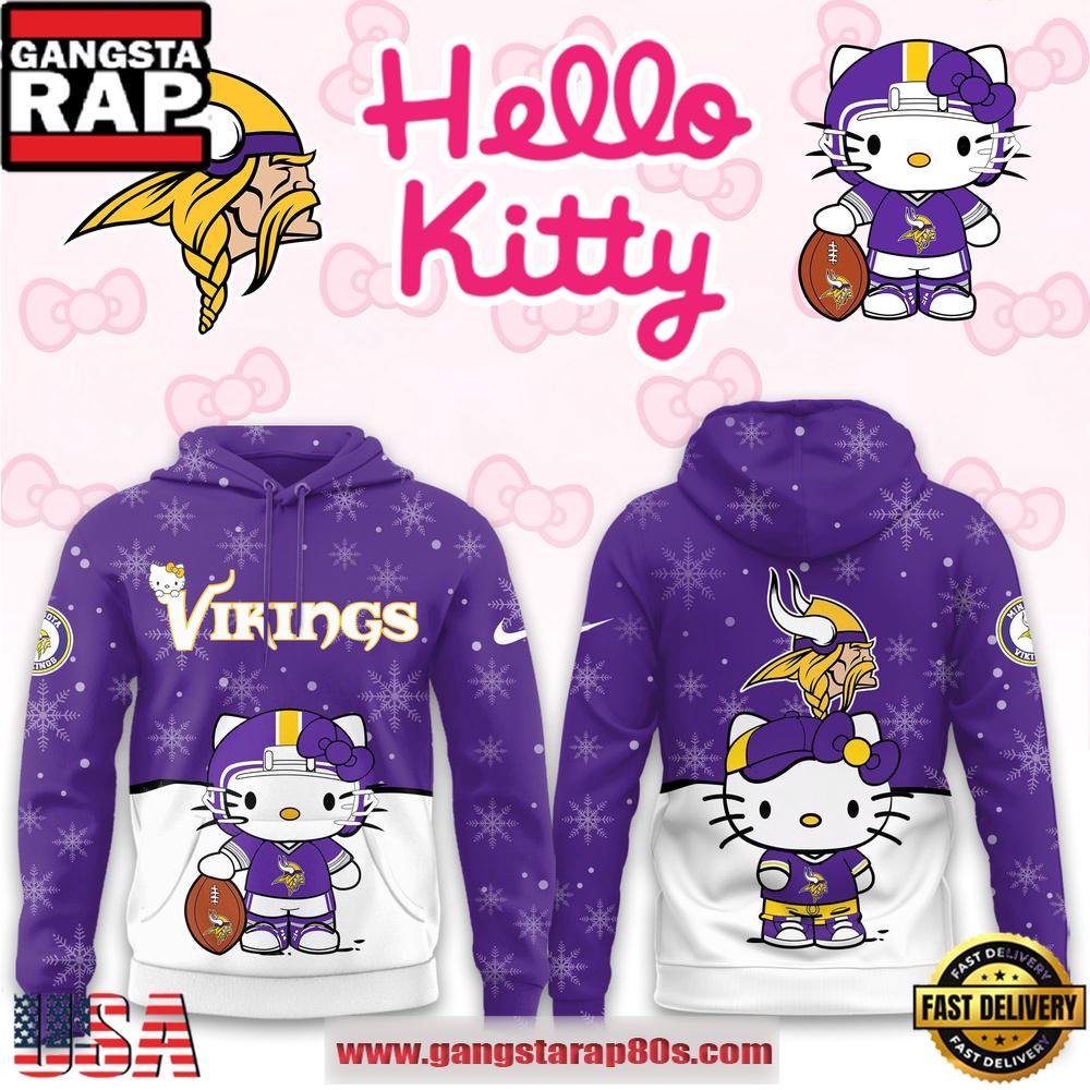 Hello Kitty x NFL Minnesota Vikings 2025 Football Christmas Hoodie Shirt