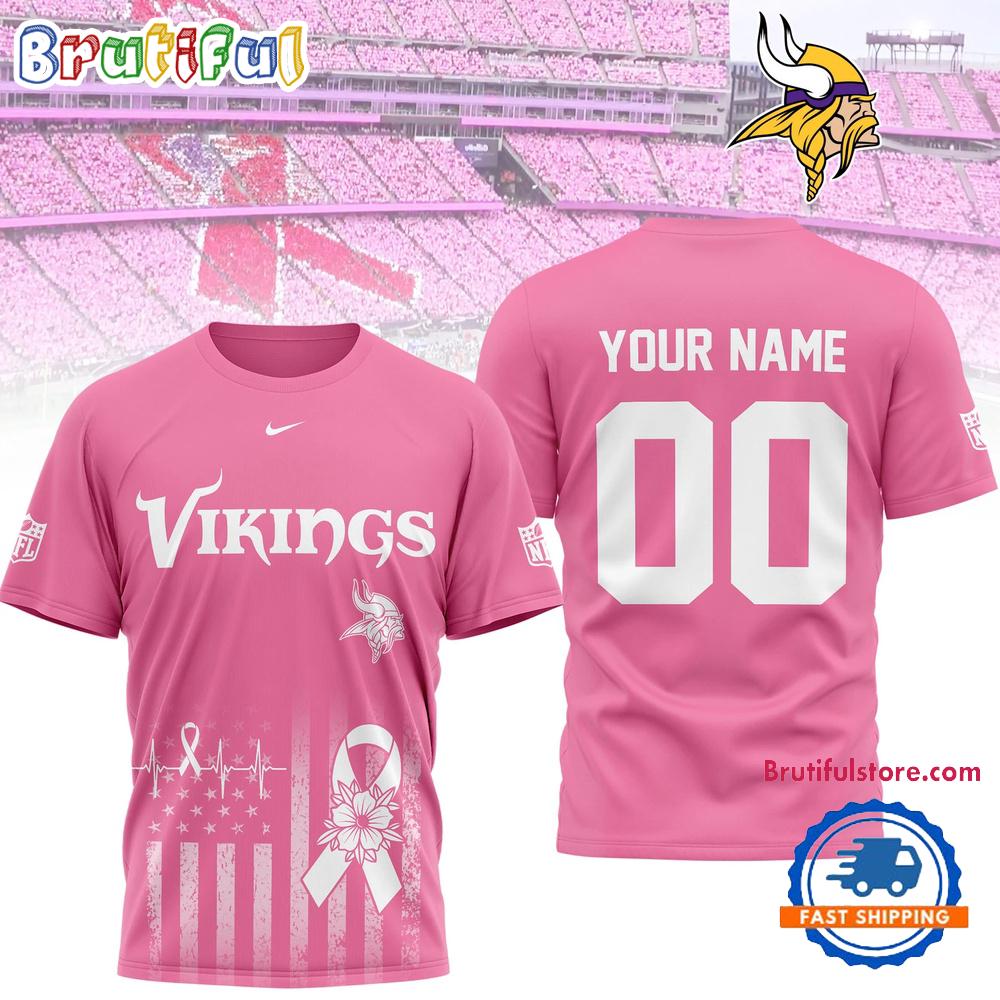 Minnesota Vikings 2026 NFL Breast Cancer Awareness Custom 3D Shirt