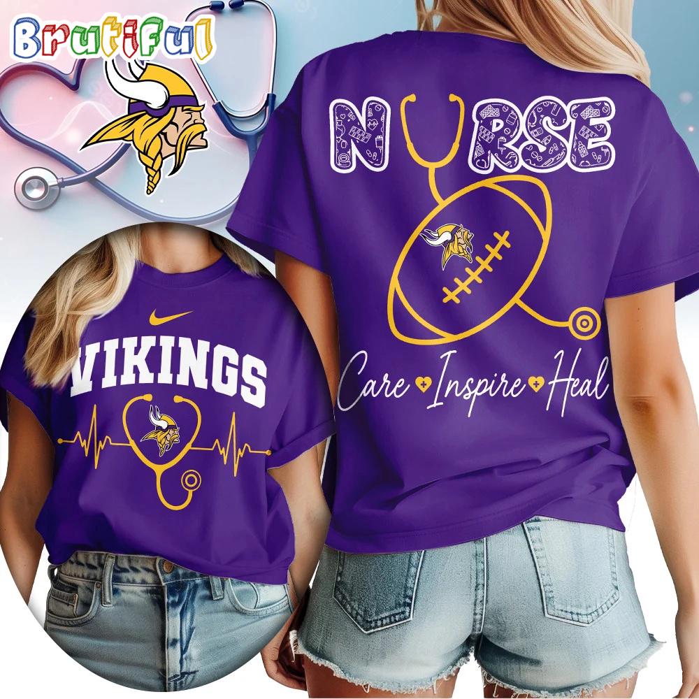 Minnesota Vikings 2026 NFL Nurse Care Inspire Heal Unisex 3D Shirt