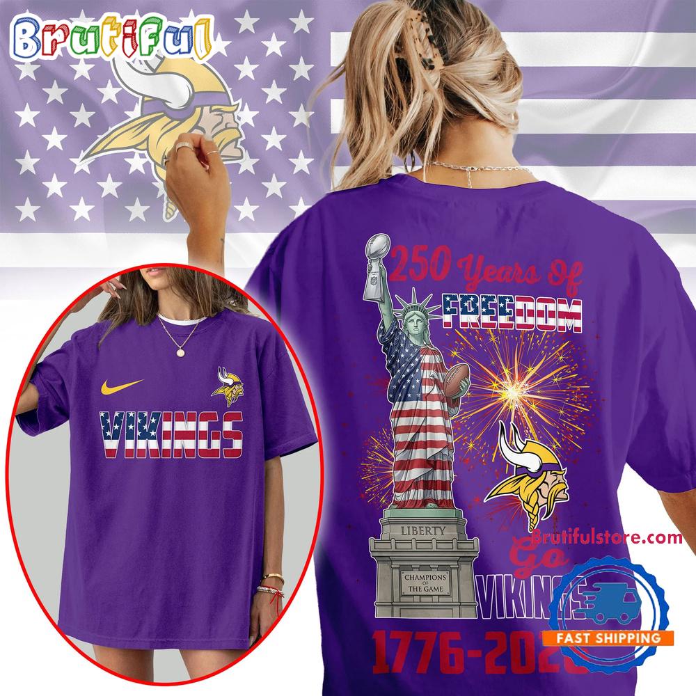 Minnesota Vikings 2026 NFL Statue Of Liberty 250th Anniversary Unisex 3D Shirt