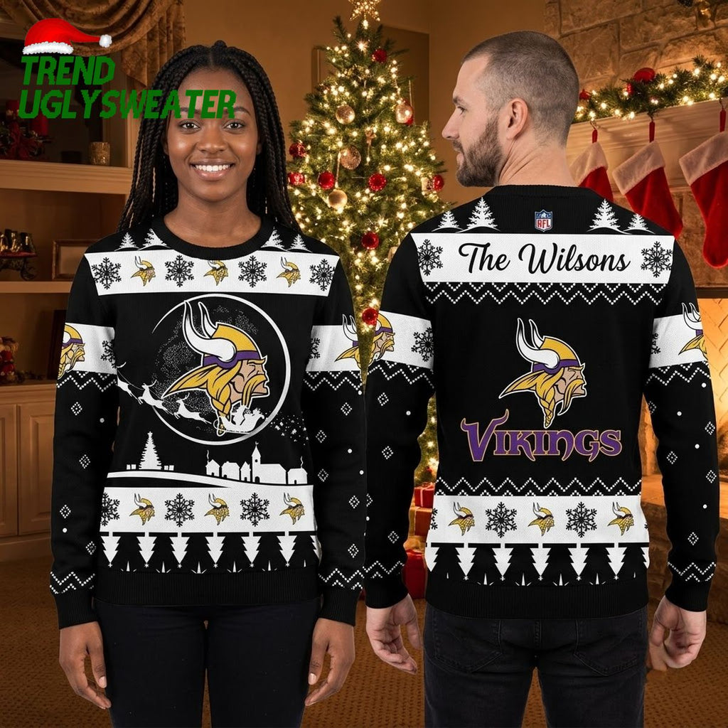 Minnesota Vikings Custom Family Name Logo Ugly Christmas Sweater