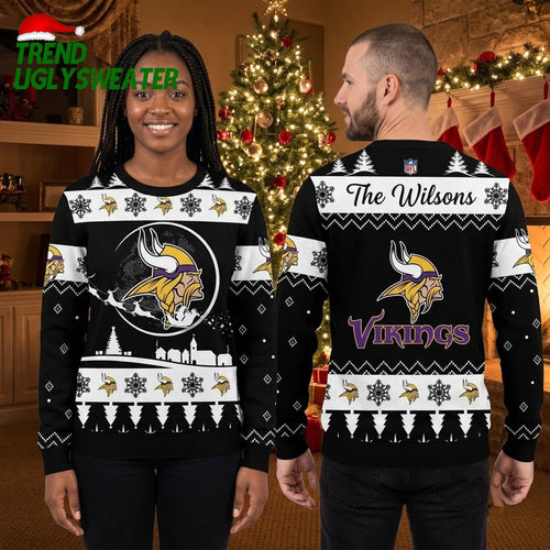 Minnesota Vikings Custom Family Name Logo Ugly Christmas Sweater