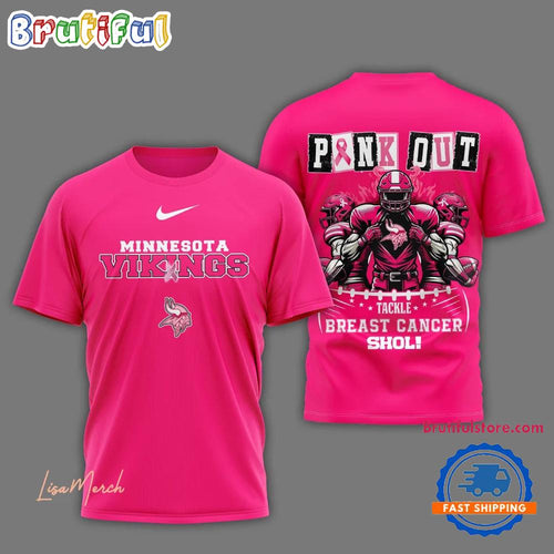 Minnesota Vikings Football Pink Out Tackle Breast Cancer New Design Pink T Shirt