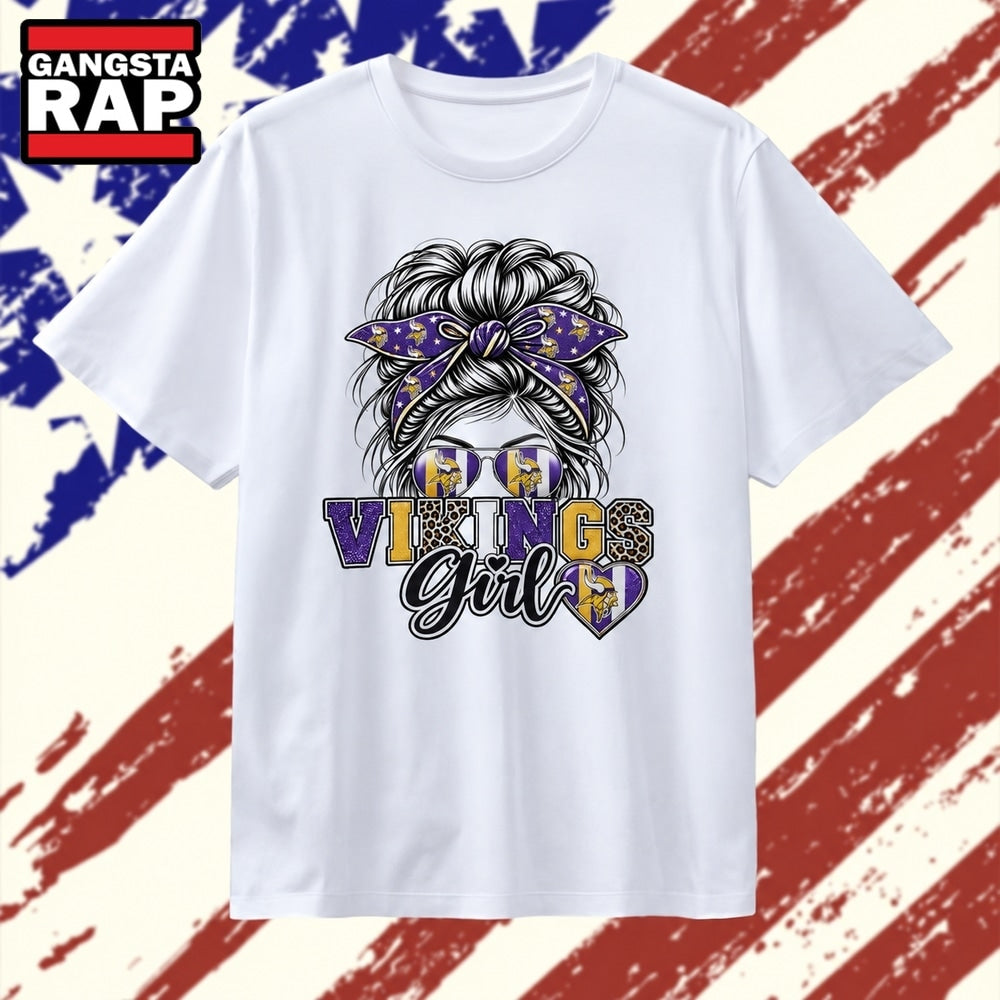 Minnesota Vikings Girl Messy Bun Sunglasses T Shirt