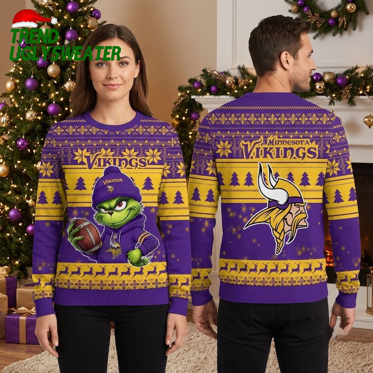 Minnesota Vikings Grinch Football Player Ugly Christmas Sweater