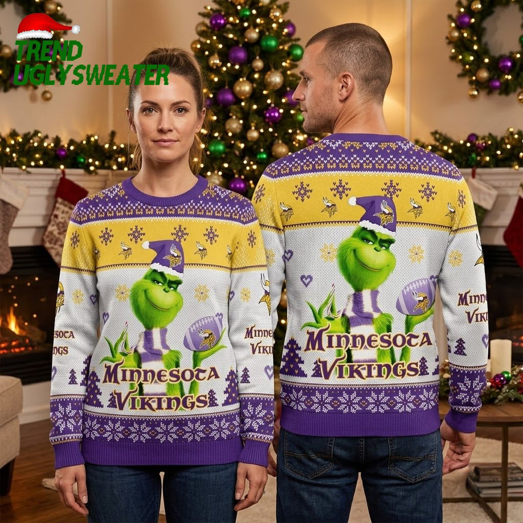 Minnesota Vikings Grinch Santa Hat Football Ugly Christmas Sweater