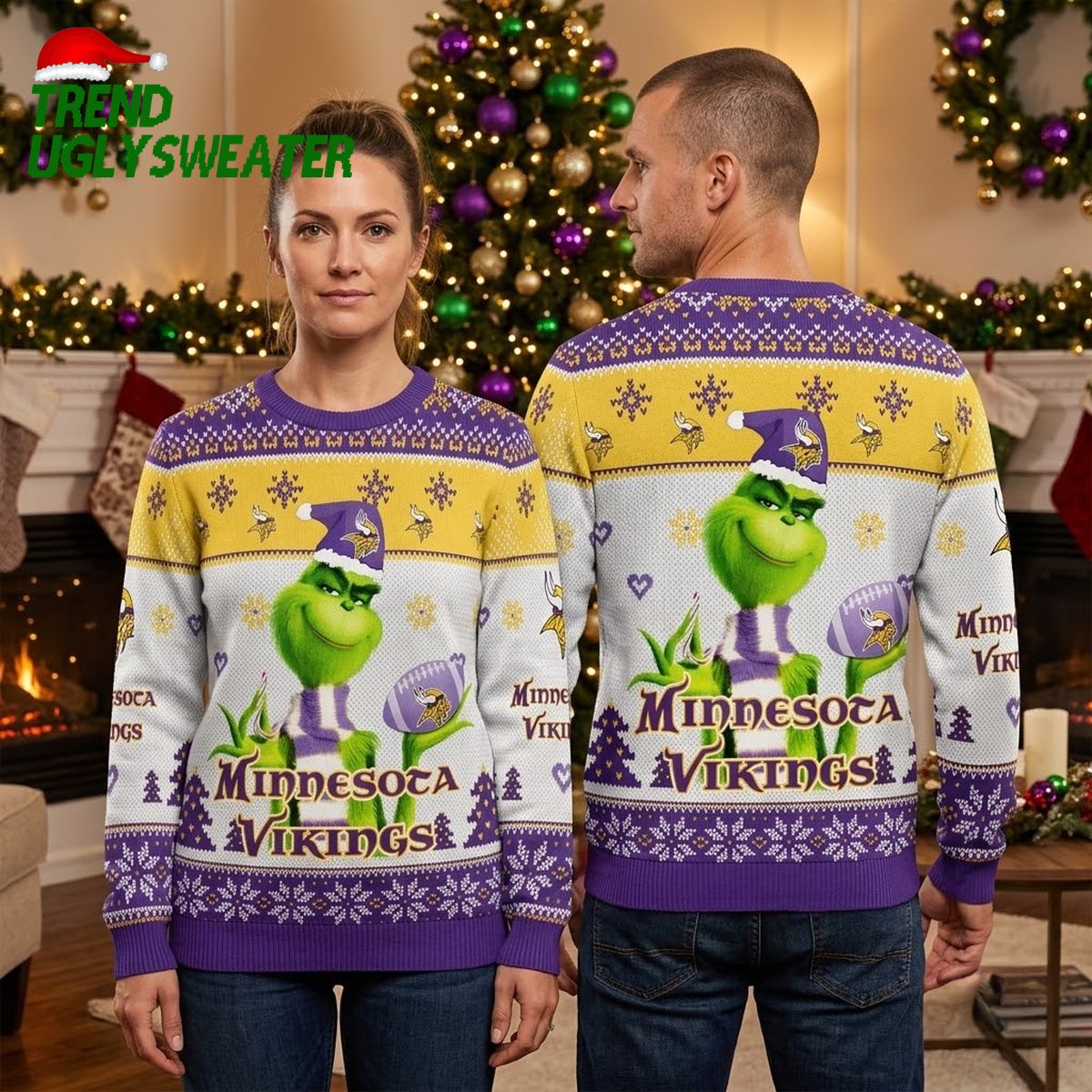 Minnesota Vikings Grinch Santa Hat Football Ugly Christmas Sweater